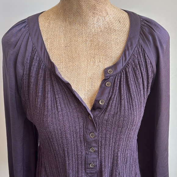 Anthro Meadow Rue Romantic Plum Kersee Henley Top SMALL - Picture 2 of 4
